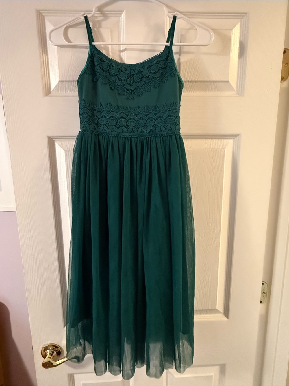 Girls Forest Green Lace Bodice Tulle Dress size 8 - sensory friendly
